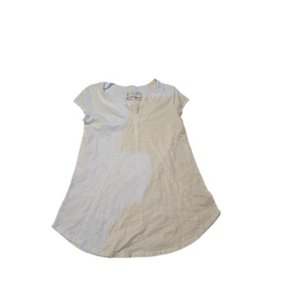 Mododoc Los Angeles White Slub Knit V-Neck Short Sleeve Tunic Top Small